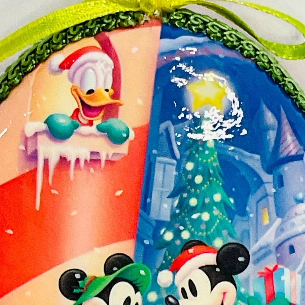 Walt Disney Mickey Minnie Mouse decoupage Christmas ornament ribbon vintage 1998